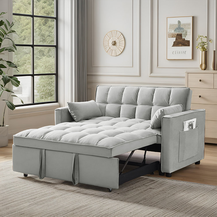 Homaapack 55" Modern Velvet Loveseat Futon Sofa Couch W/Pullout Bed